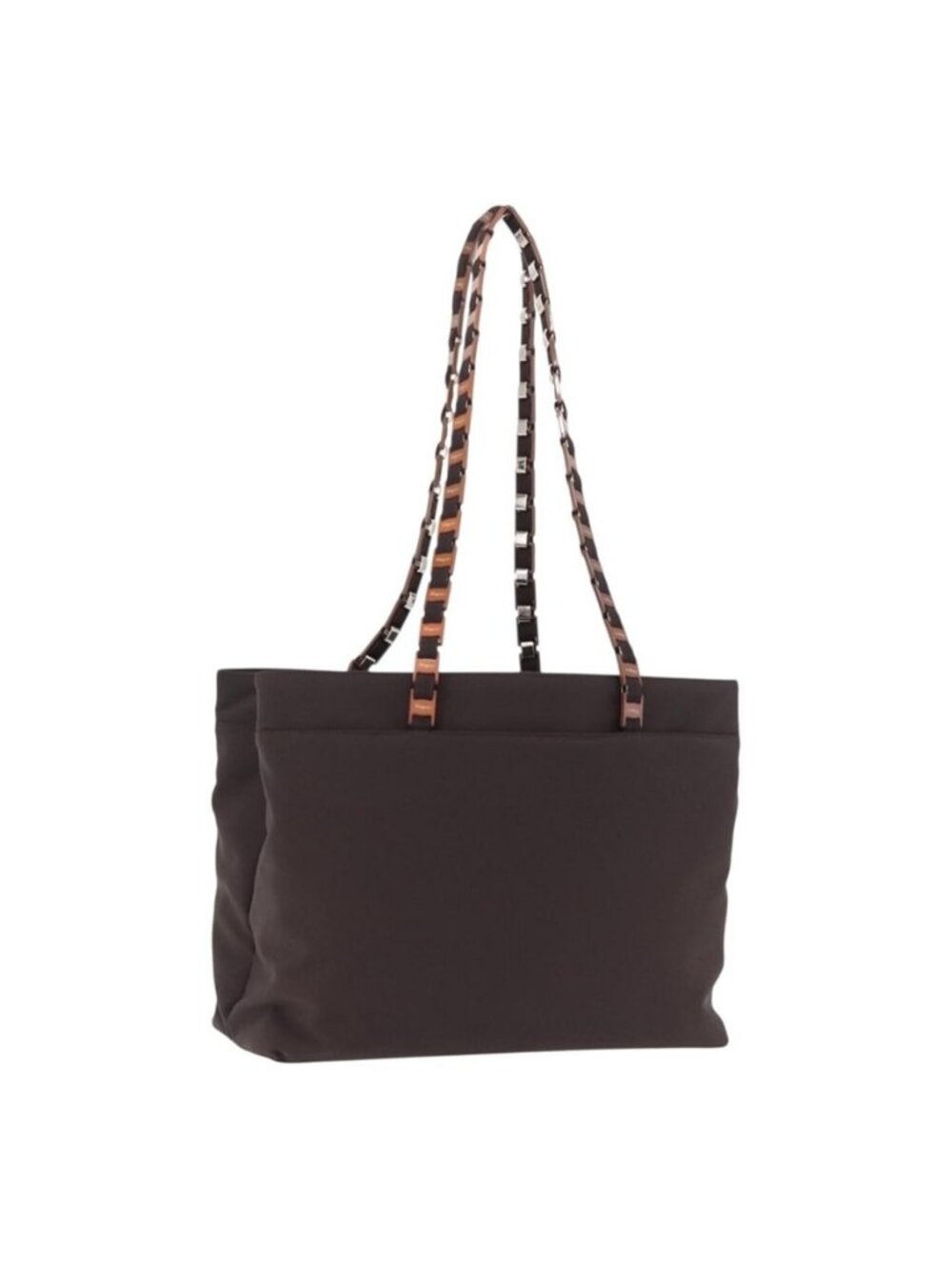Authentic Salvatore Ferragamo Gancini Shoulder Bag Canvas Brown Silver